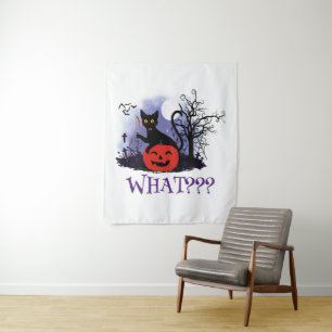 Witziges Halloween gewitchte schwarze Katze Was? Wandteppich