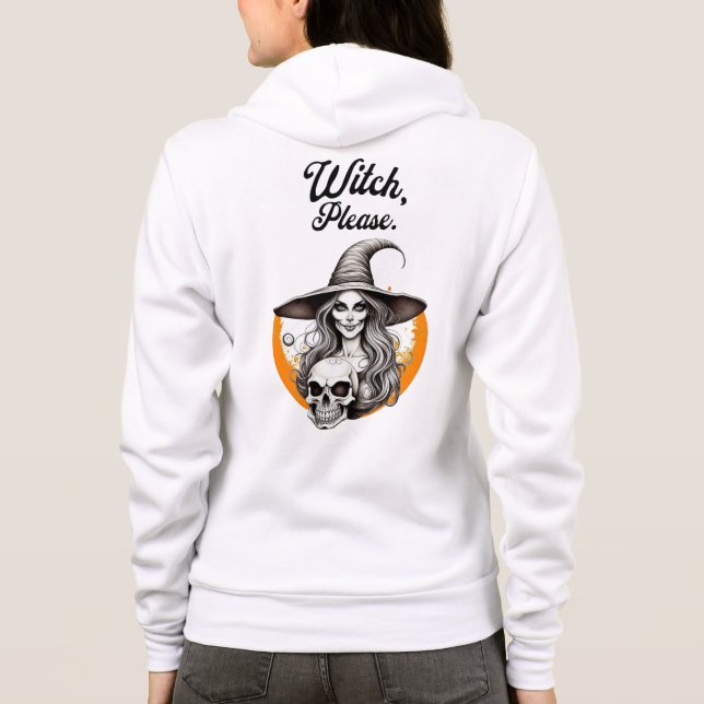 Witziges Halloween "Hexe bitte" Hexe & Skelett Hoodie (Rückseite)