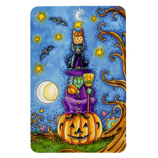 Witziges Halloween-Magnet mit Kürbis, Hexenkatze Magnet (Vertikal)