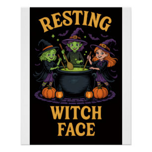 Witziges Halloween-Poster mit Niedlichen Hexen Poster