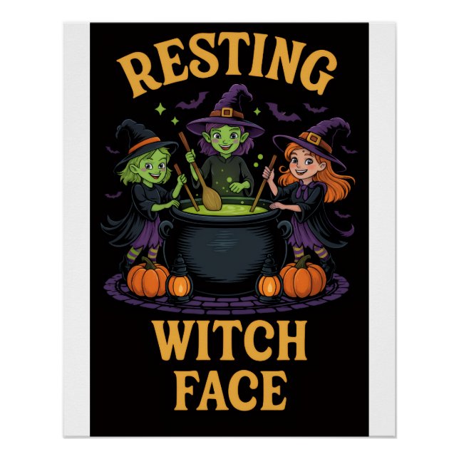 Witziges Halloween-Poster mit Niedlichen Hexen Poster (Vorderseite)