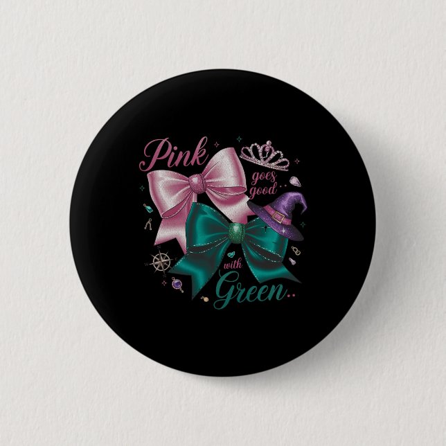 Witziges Halloween Rosa wird gut mit grünem Wo Button (Vorderseite)