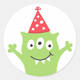 Witziges Monster mit Partys-Hut Runder Aufkleber