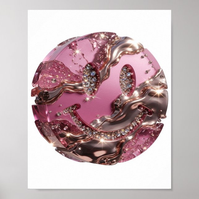 Witziges Silber-HAPPY FACE-Slogandesign Poster (Vorne)