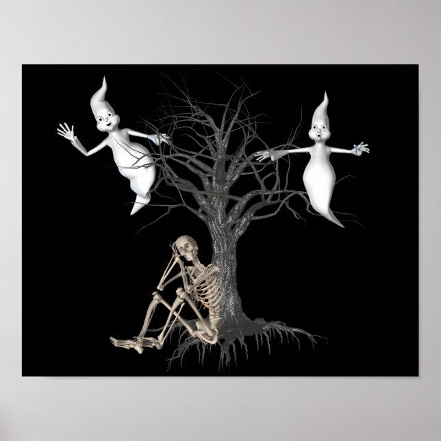 Witziges Skelett und Geisterhaus Poster (Vorne)
