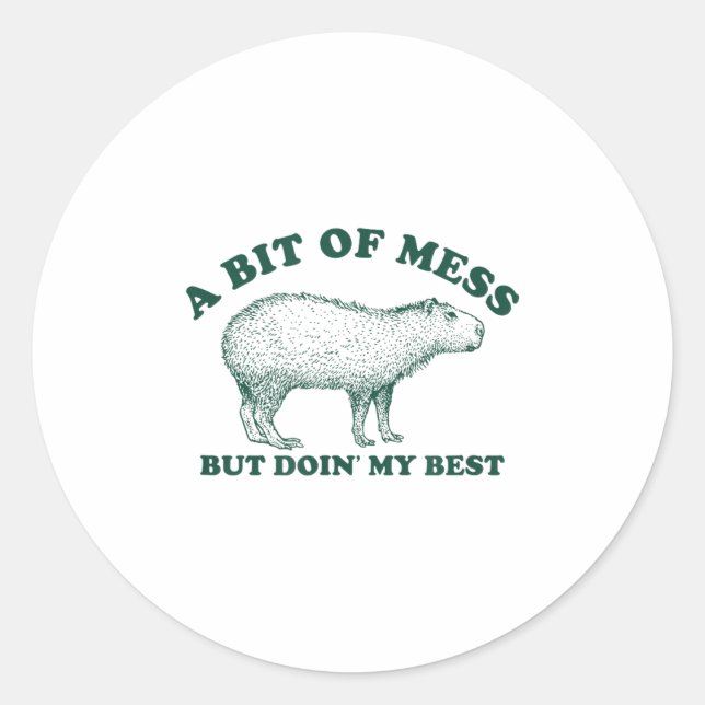 Witziges Stück eines Chaos Capybara Meme Grafik fü Runder Aufkleber (Vorderseite)