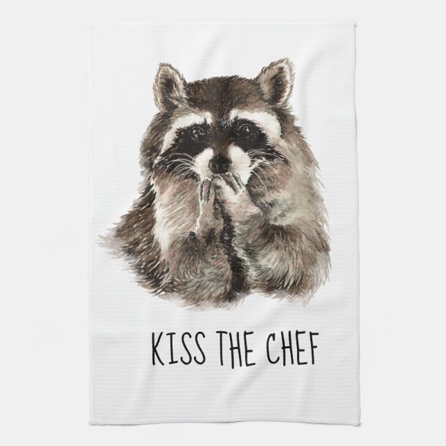 Witziges Zitat Kiss the Cook Niedliche Raccoons, T Geschirrtuch (Vertikal)