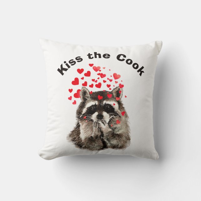 Witziges Zitat Kiss the Cook Niedliche Raccoons, T Kissen (Vorderseite)