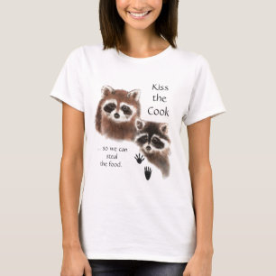 Witziges Zitat Kiss the Cook Niedliche Raccoons, T T-Shirt