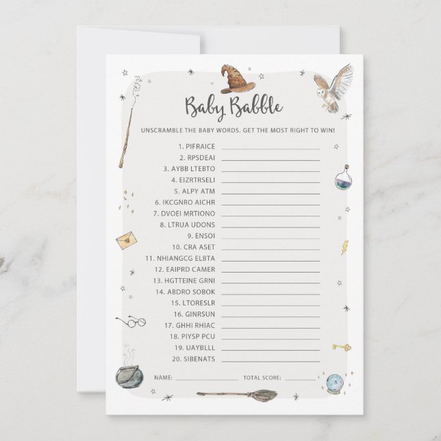 Wizard Baby Shower Baby Babble Word Scramble Game Einladung (Vorderseite)
