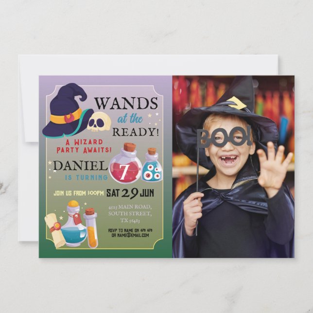 Wizard Birthday Party Wands bei Ready Boys Einladung (Vorderseite)