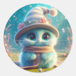 Wizard Blue Cat Runder Aufkleber