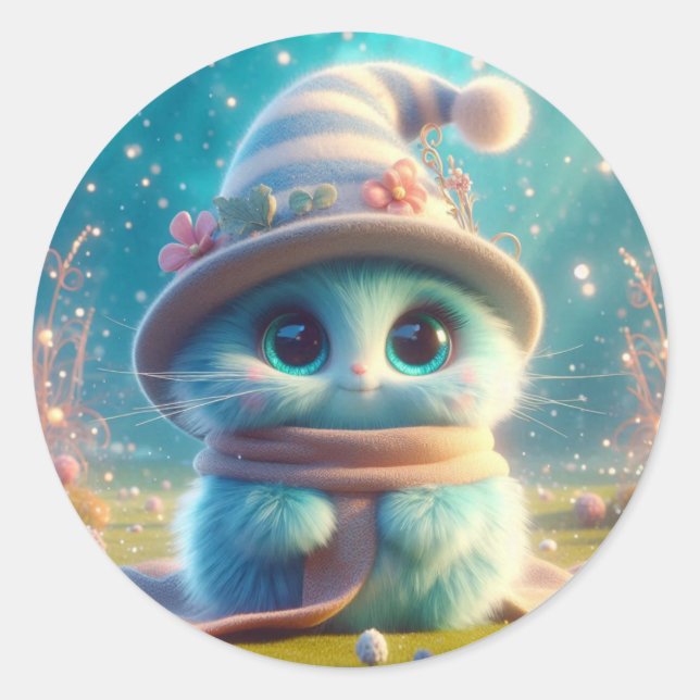 Wizard Blue Cat Runder Aufkleber (Vorderseite)