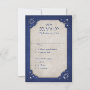 Wizard Blue Stars Owl Magic Wedding RSVP Karte