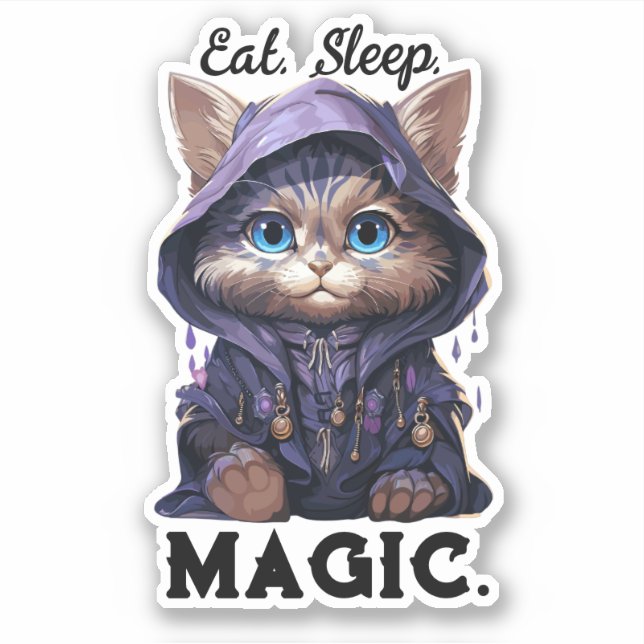 Wizard Cat Sticker - "Iss. Schlafen. Magie." (Vorderseite)