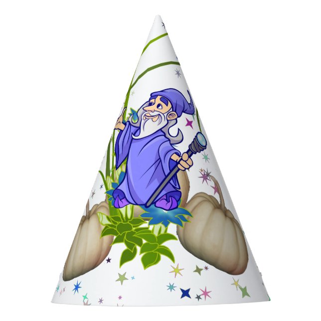 Wizard Fall Pumpkins Twinkling Stars Party Hat Partyhütchen (Vorderseite)
