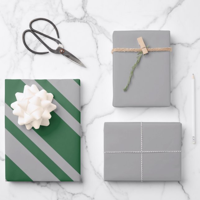 Wizard Green und Grau mit Solid Gray Geschenkpapier Set (Vorderseite)