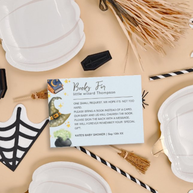 Wizard Halloween Boy Book Request Baby Dusche Begleitkarte (Von Creator hochgeladen)