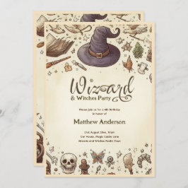 Wizard Hexen Party Magical Wands Hats Vintag Einladung