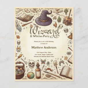 Wizard Hexen Party Magical Wands Hats Vintag Flyer