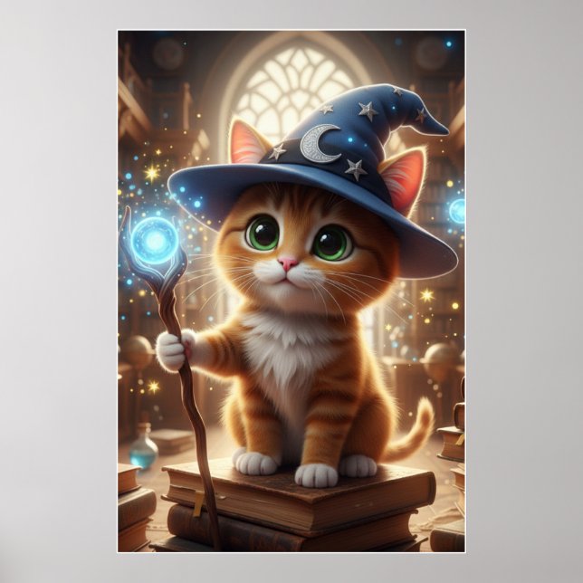Wizard Kitten – Cute Magical Cat Poster Art (Vorne)