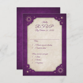 Wizard Lila Stars Owl Magic Wedding RSVP Karte