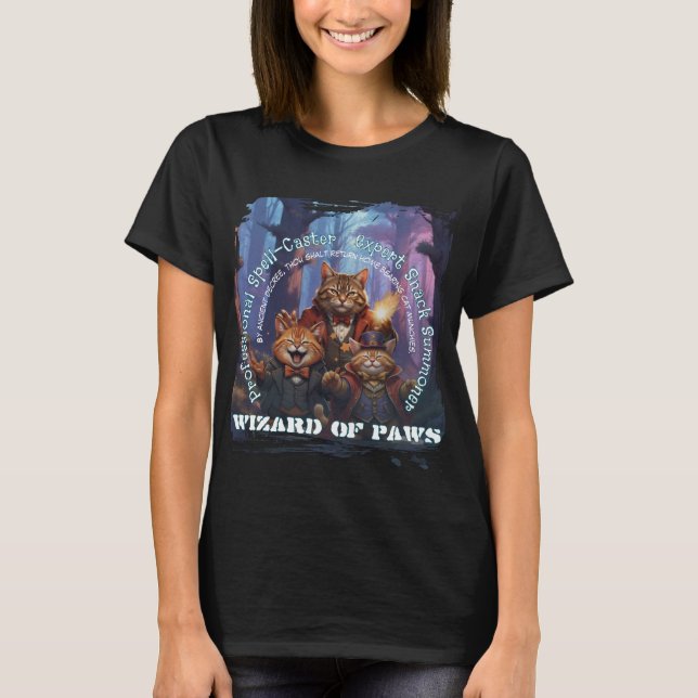 Wizard of Paws Fantasy Wizard Cat Design T-Shirt (Vorderseite)