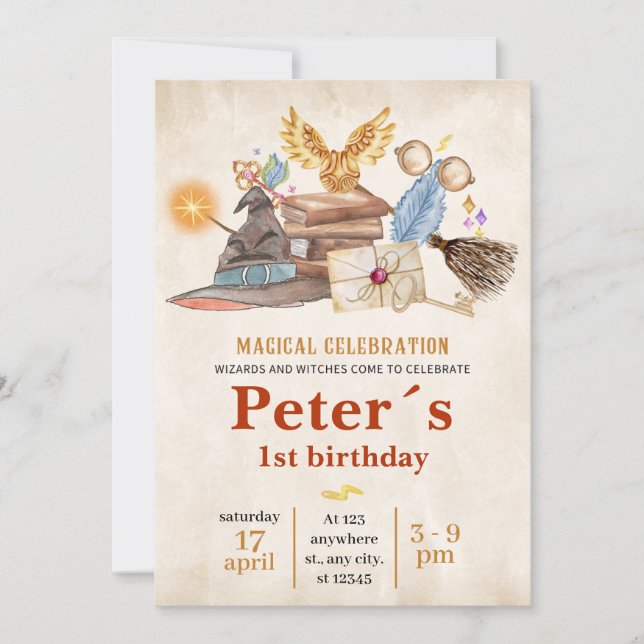 Wizard School Themed Birthday Party Invitation Einladung (Vorderseite)