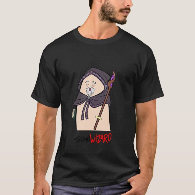 Wizard Thumb Ironic Fantasy T-Shirt (Vorderseite)
