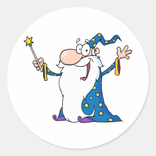 Wizard Waving and Cape Holding a Magic Wand Runder Aufkleber (Vorderseite)
