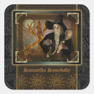 Wizards Magic Fantasy Illustration Buchzeichen Quadratischer Aufkleber