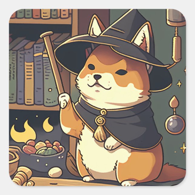 Wizards Shiba Inu Quadratischer Aufkleber (Vorderseite)