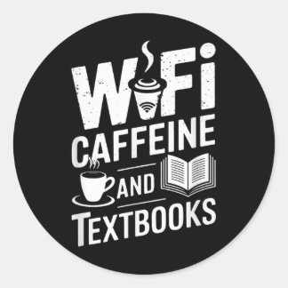 WLAN Kaffee und Lehrbücher Runder Aufkleber