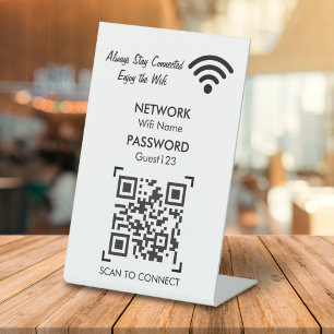 WLAN-Netzwerk mit QR-Code, benutzerdefinierter Tex Sockelschild