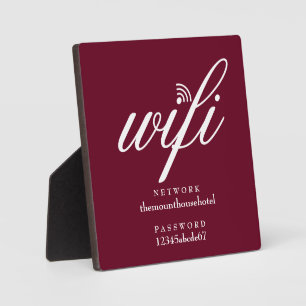 WLAN-Netzwerk und Passwort Schild Burgunderrot Fotoplatte