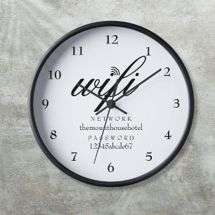 WLAN-Netzwerk und Passwort-Schild für Gäste Uhr