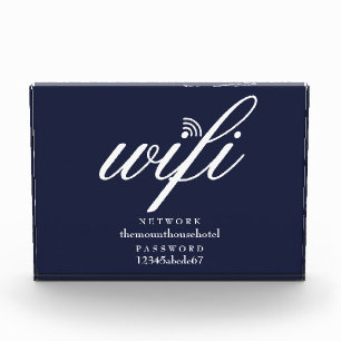 WLAN-Netzwerk und Passwort Schild Navy Blau Fotoblock