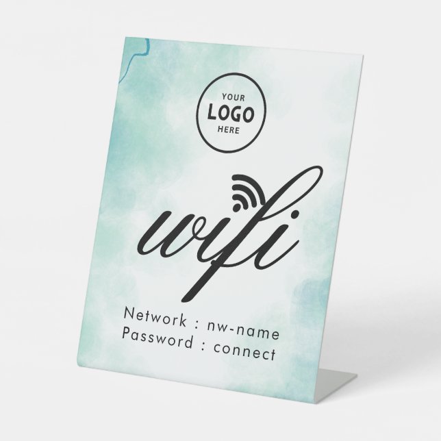 WLAN-Passwort-Code-Geschäftslogo Blau  Sockelschild (Vorderseite)