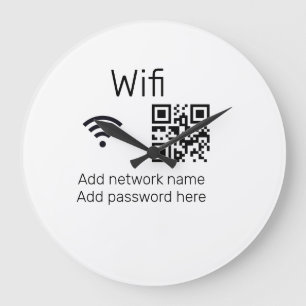 WLAN-Passwort Schild QR-Code hier Details hier Große Wanduhr