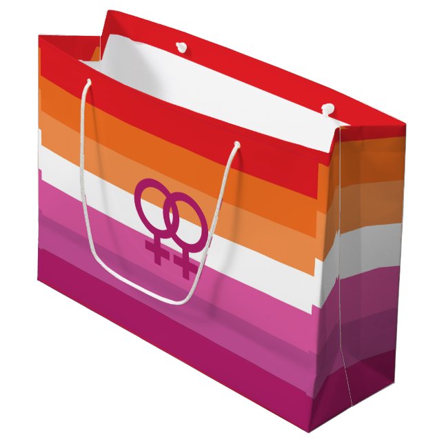 WLW Lesbische Flagge Große Geschenktüte (Vorderseite Schrägansicht)