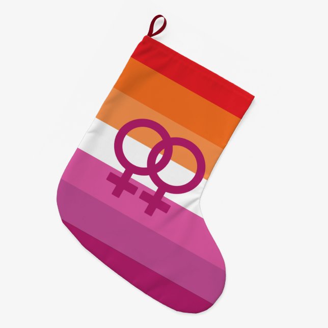 WLW Lesbische Flagge Großer Weihnachtsstrumpf (Vorderansicht (hängend))