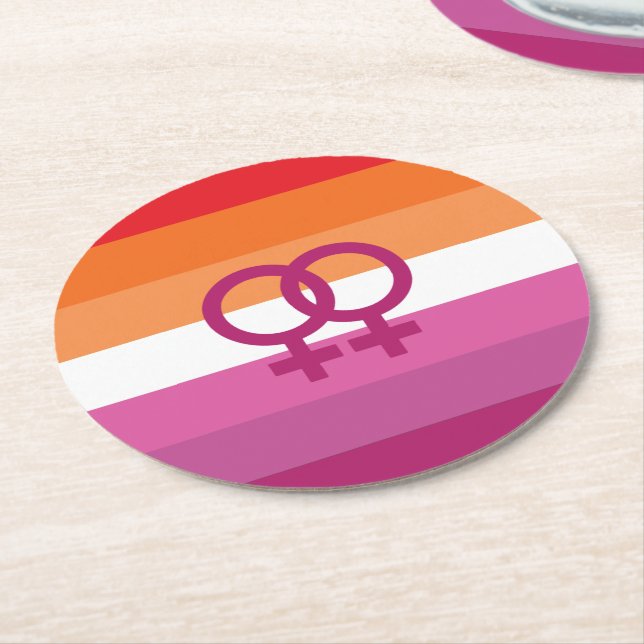 WLW Lesbische Flagge Runder Pappuntersetzer (Angewinkelt)