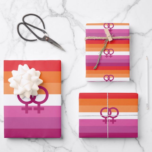WLW Lesbische Stolperflagge (Sunset) Geschenkpapier Set (Vorderseite)