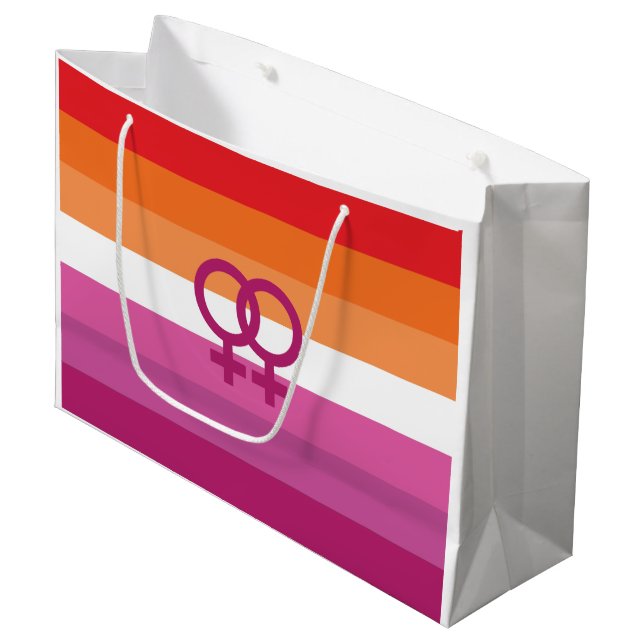 WLW Lesbische Stolperflagge (Sunset) Große Geschenktüte (Vorderseite Schrägansicht)