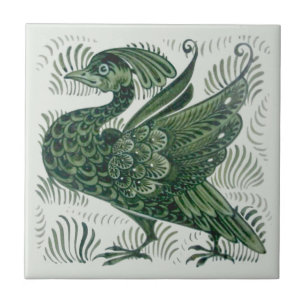 Wm De Morgan Green Bird Arts & Crafts Tile (rechts Fliese