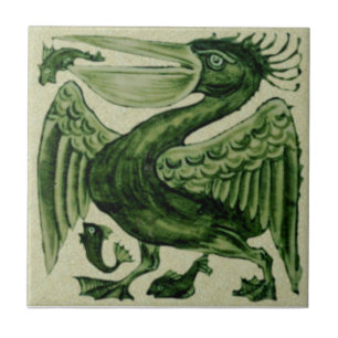 WM De Morgan Green Pelican Repro Keramik Tile Fliese