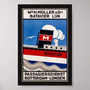 Wm. H. Muller Batavier Lijn Vintage Plakat 1929
