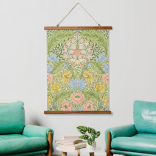 Wm Morris Myrtle Floral Art Nouveau Pastell Wandteppich Mit Holzrahmen