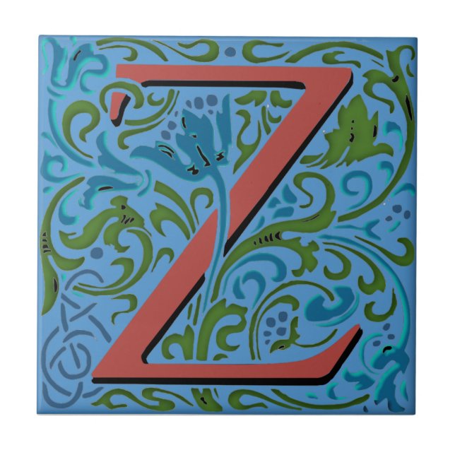 Wm Morris Verziert Initial "Z" Letter Keramik Tile Fliese (Vorderseite)