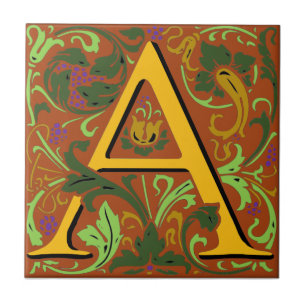 Wm Morris Verziert Letter "A" Initial Keramik Tile Fliese